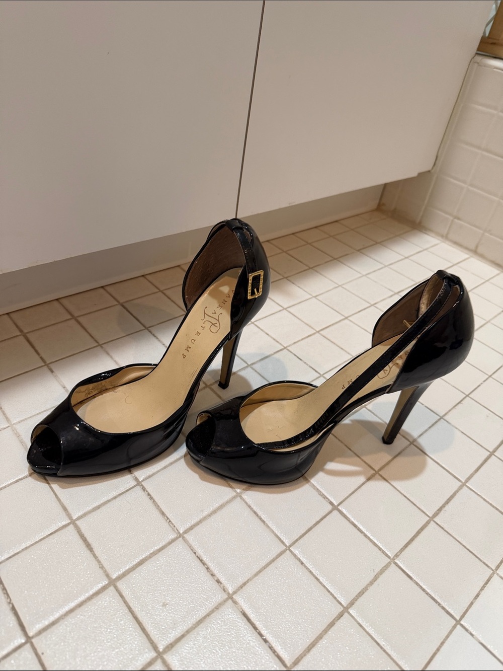 Ivanka Trump Black Patent Peep-Toe Stiletto Heels